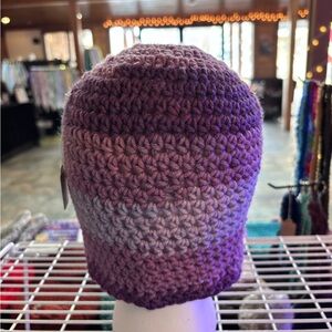 Purple Ombre Crochet Messy Bun Beanie